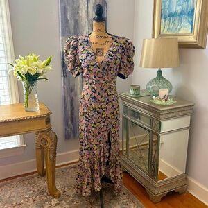 YUMI KIM Maxi Floral Summer Sundress Dress Blue Pink Cruise wedding guest 8 10 L